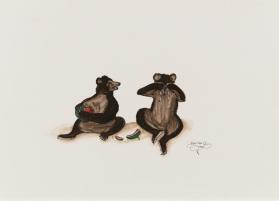 "Two Bears Eating Watermelon"